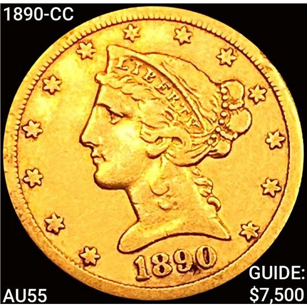 1890-CC $5 Gold Half Eagle HIGH GRADE