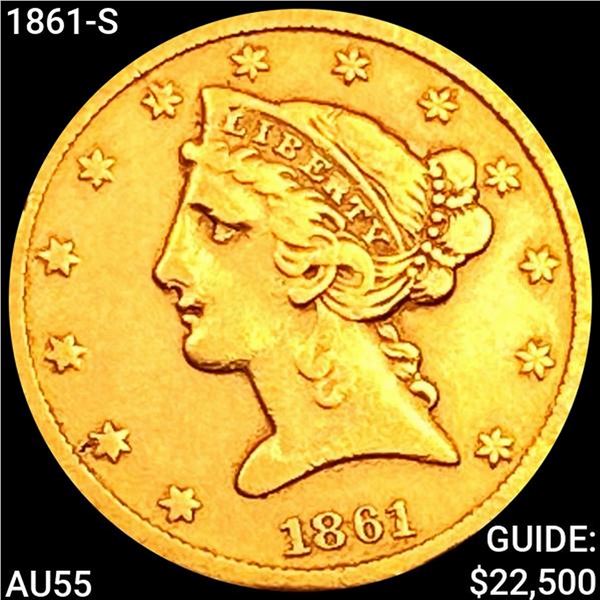 1861-S $5 Gold Half Eagle HIGH GRADE