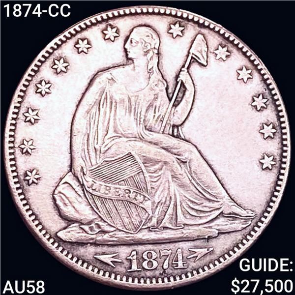 1874-CC Arrows Seated Liberty Half Dollar CHOICE AU