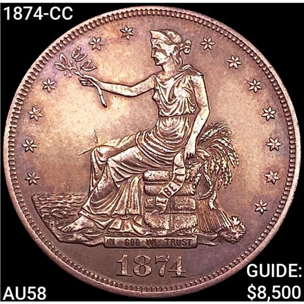 1874-CC Silver Trade Dollar CHOICE AU