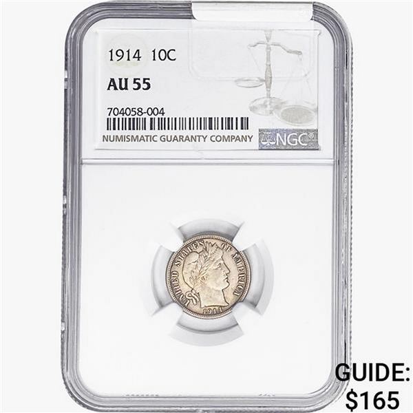1914 Barber Dime NGC AU55