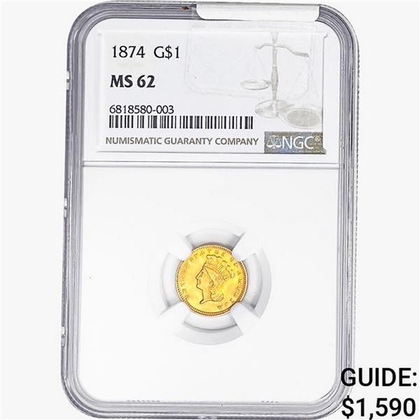 1874 Rare Gold Dollar NGC MS62