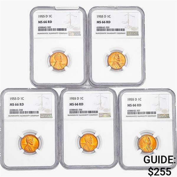 [5]1955-D Wheat Cent NGC MS66 RD