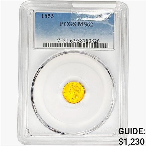 1853 Rare Gold Dollar PCGS MS62