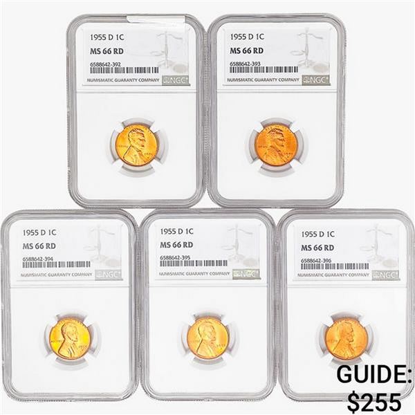 [5]1955-D Wheat Cent NGC MS66 RD
