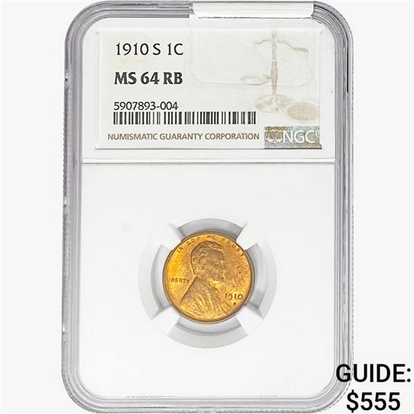 1910-S Wheat Cent NGC MS64 RB