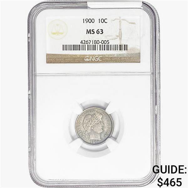 1900 Barber Dime NGC MS63