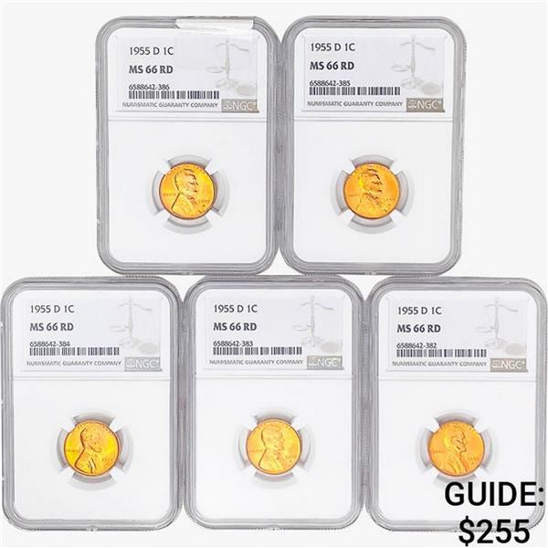 [5]1955-D Wheat Cent NGC MS66 RD