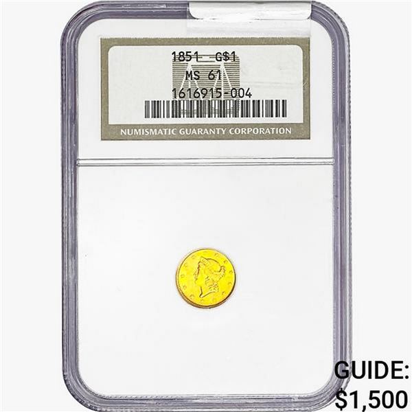 1851 Rare Gold Dollar NGC MS61