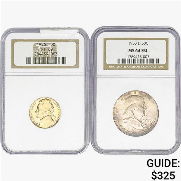 [2] 1953-D&1956 1 5C, 1 50C NGC MS/PR