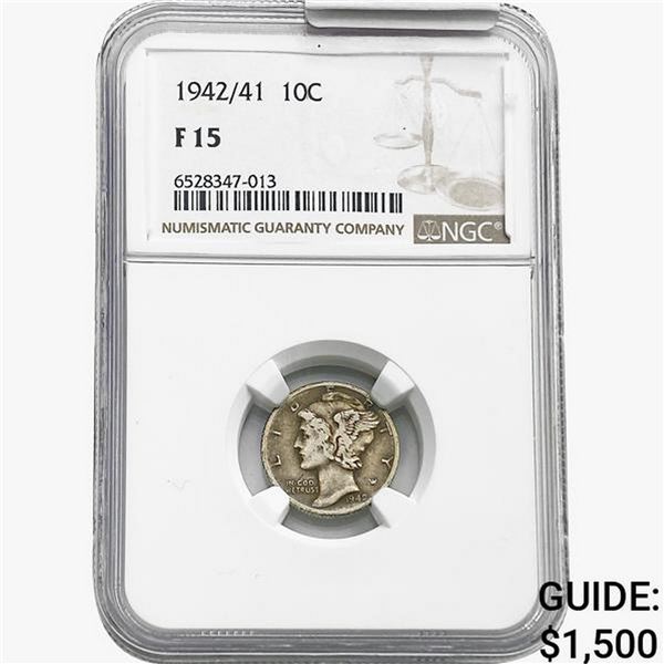 1942/ 41 Mercury Silver Dime NGC F15