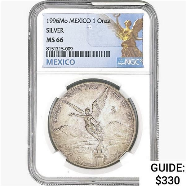 1996Mo 1oz. Silver Mexicanos Onza NGC MS66