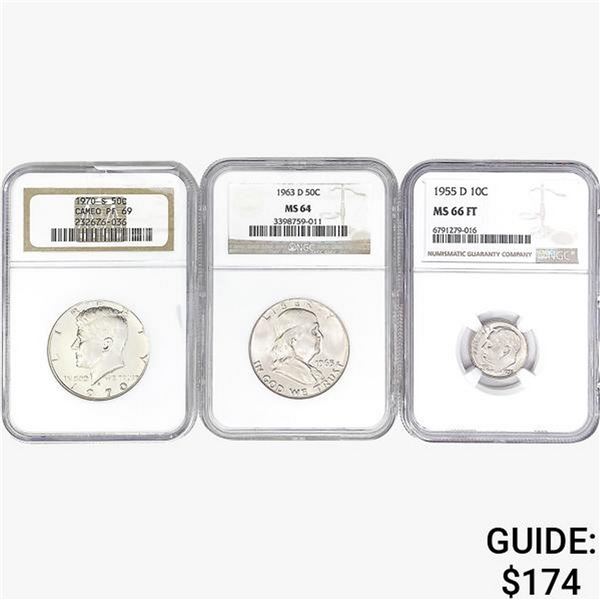[3] 1955-D-1970-S 1 10C, 2 50C NGC PF/MS