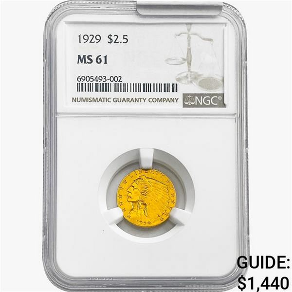1929 $2.50 Gold Quarter Eagle NGC MS61