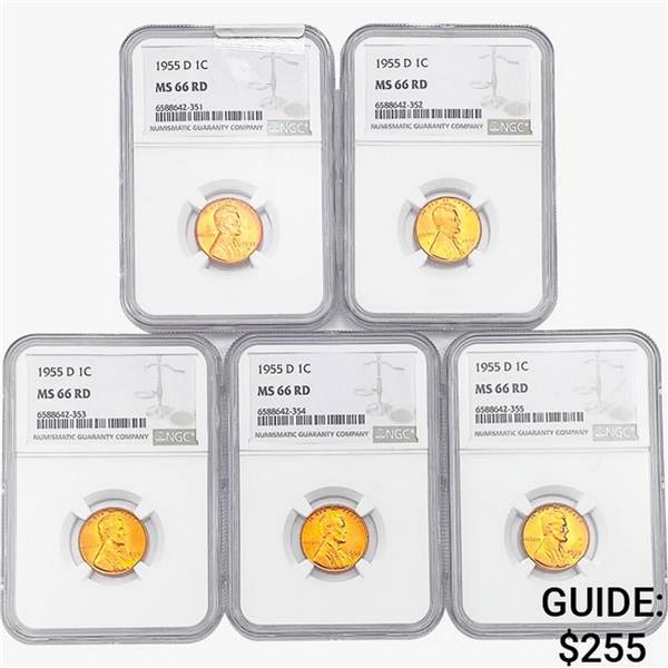 [5]1955-D Wheat Cent NGC MS66 RD