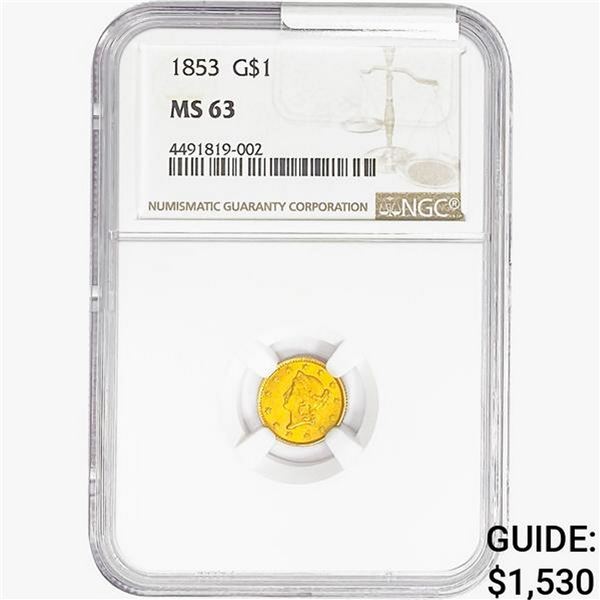 1853 Rare Gold Dollar NGC MS63