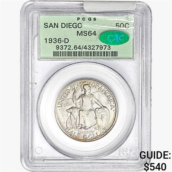 1936-D CAC San Diego Half Dollar PCGS MS64