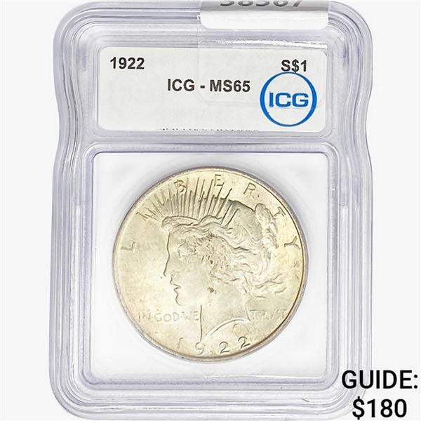 1922 Silver Peace Dollar ICG MS65