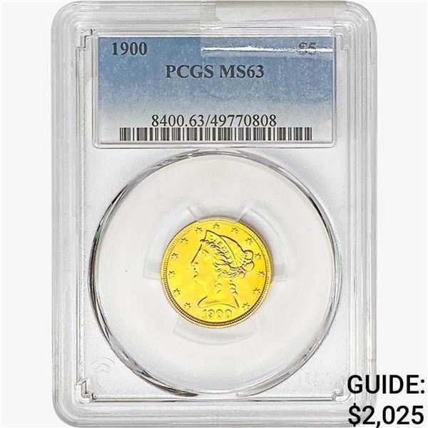 1900 $5 Gold Half Eagle PCGS MS63