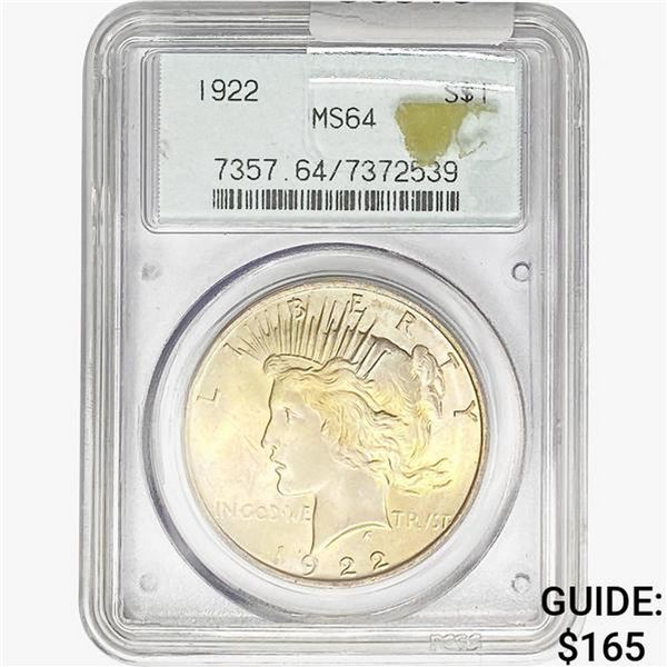1922 Silver Peace Dollar PCGS MS64