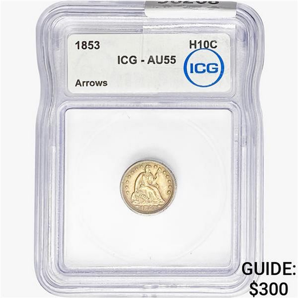 1853 Seated Liberty Half Dime ICG AU55 Arrows