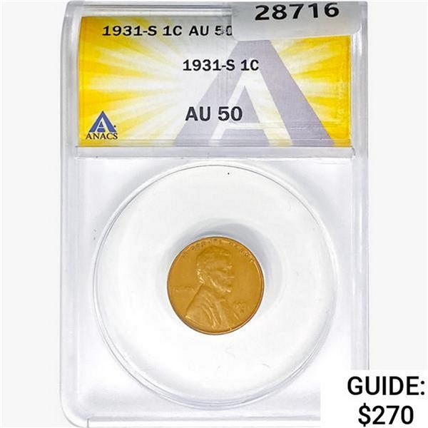 1931-S Wheat Cent ANACS AU50