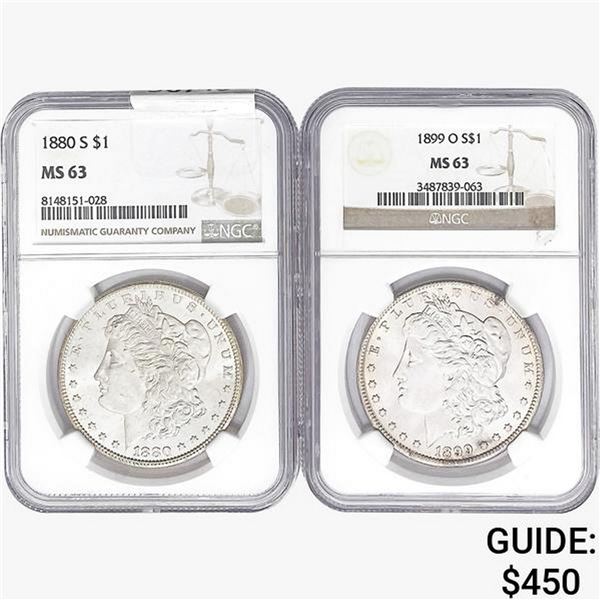 [2]1880-S/1899-O Morgan Silver Dollar NGC MS63