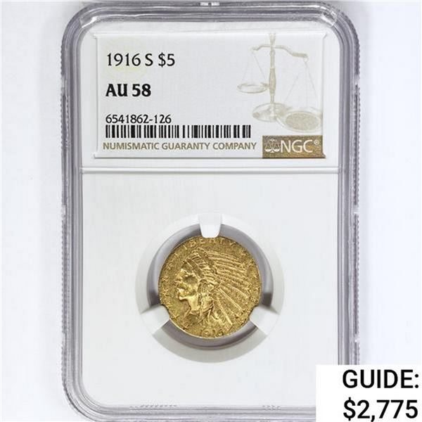 1916-S $5 Gold Half Eagle NGC AU58