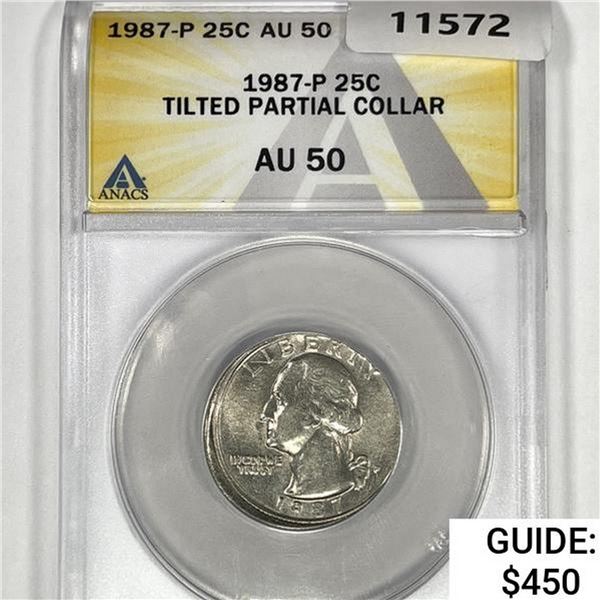 1987-P Washington Silver Quarter ANACS AU50 Partial Collar