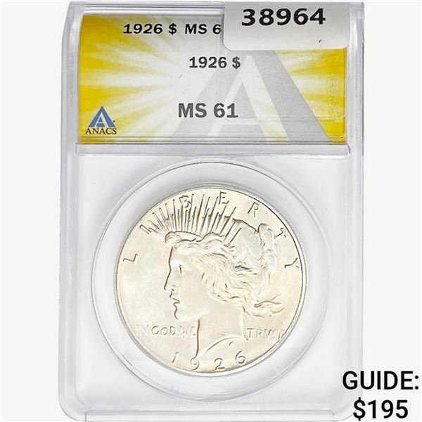 1926 Silver Peace Dollar ANACS MS61