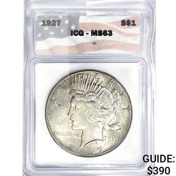 1927 Silver Peace Dollar ICG MS63