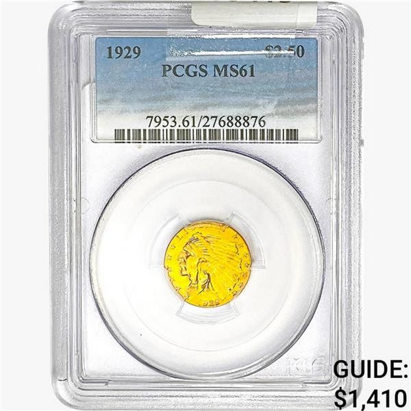 1929 $2.50 Gold Quarter Eagle PCGS MS61