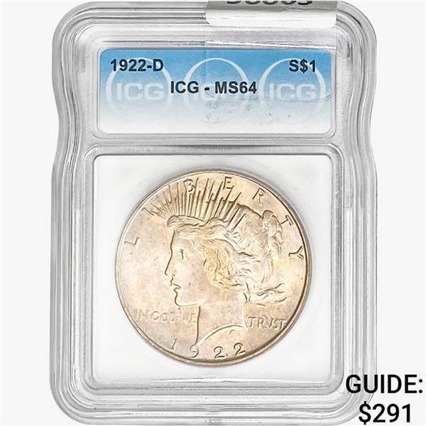 1922-D Silver Peace Dollar ICG MS64