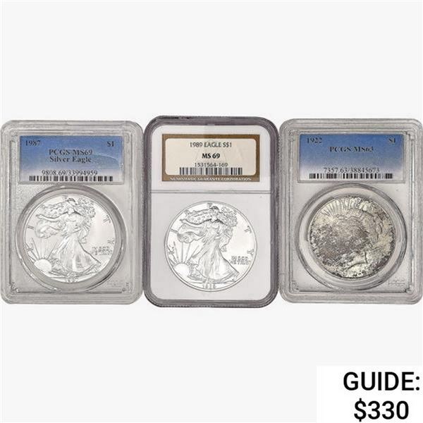 1922-1989 [3] US Varied Silver Coinage NGC/PCGS MS63/69