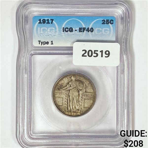 1917 Standing Liberty Quarter ICG EF40 Type 1