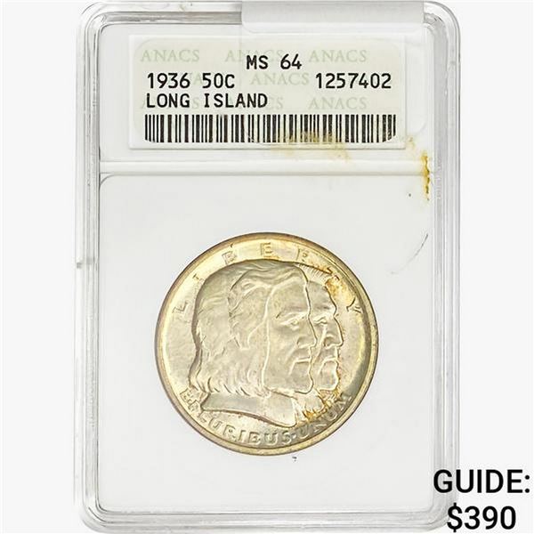 1936 Long Island Half Dollar ANACS MS64