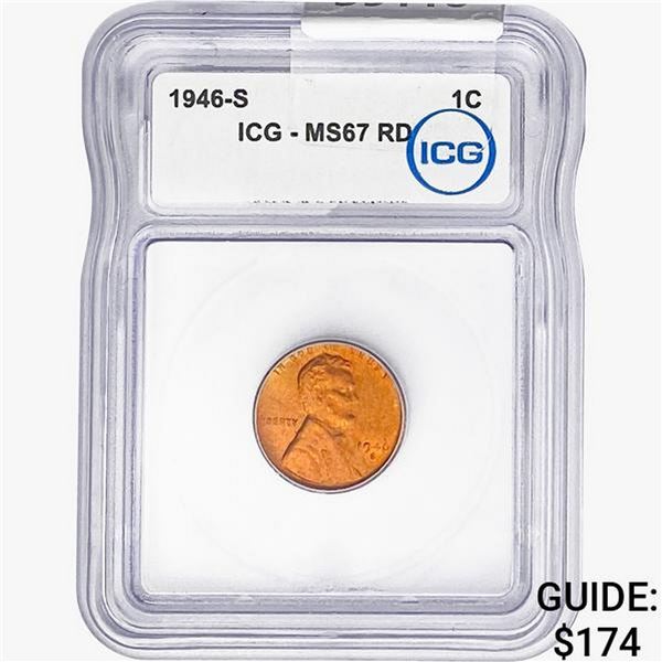 1946-S Wheat Cent ICG MS67 RD
