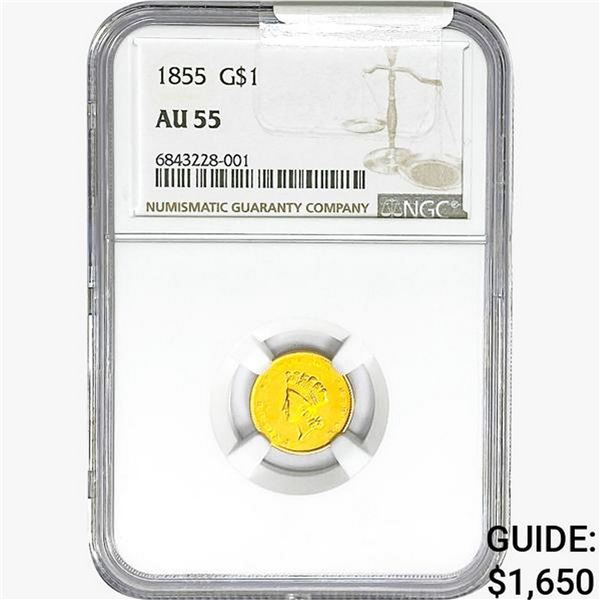 1855 Rare Gold Dollar NGC AU55