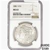 Image 1 : 1881-S Morgan Silver Dollar NGC MS63