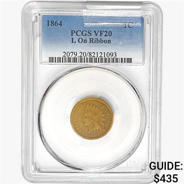 1864 Indian Head Cent PCGS VF20 L On Ribbon