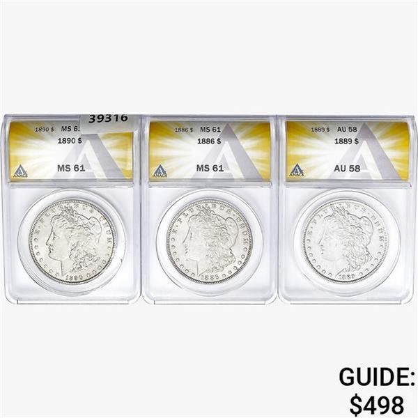 [3] 1886-1890 Morgan Silver Dollar ANACS AU/MS