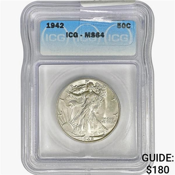 1942 Walking Liberty Half Dollar ICG MS64