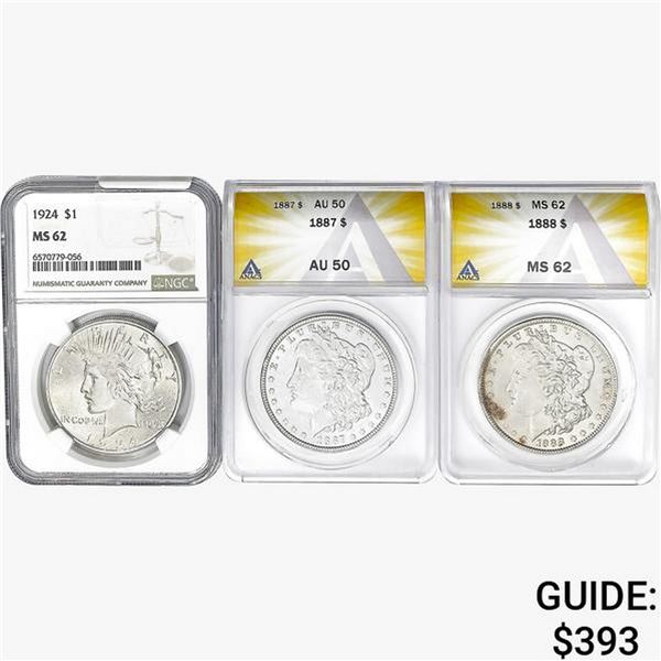 [3] 1888-1924 U.S. Silver Dollars NGC/ANACS AU/MS