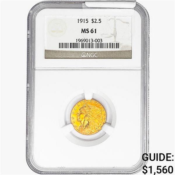 1915 $2.50 Gold Quarter Eagle NGC MS61