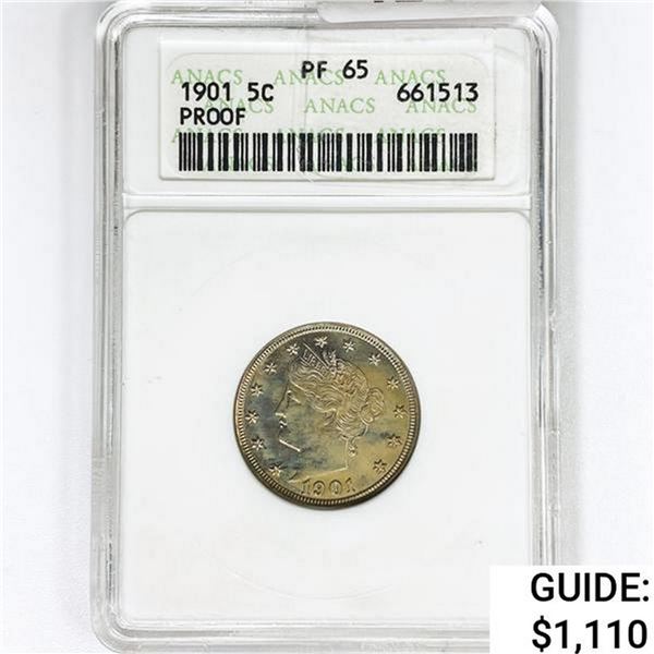 1901 Liberty Victory Nickel ANACS PF65