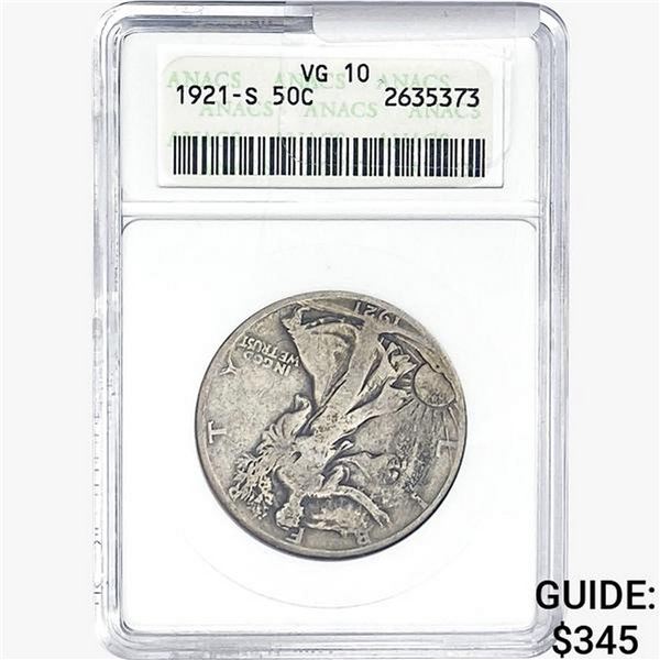 1921-S Walking Liberty Half Dollar ANACS VG10