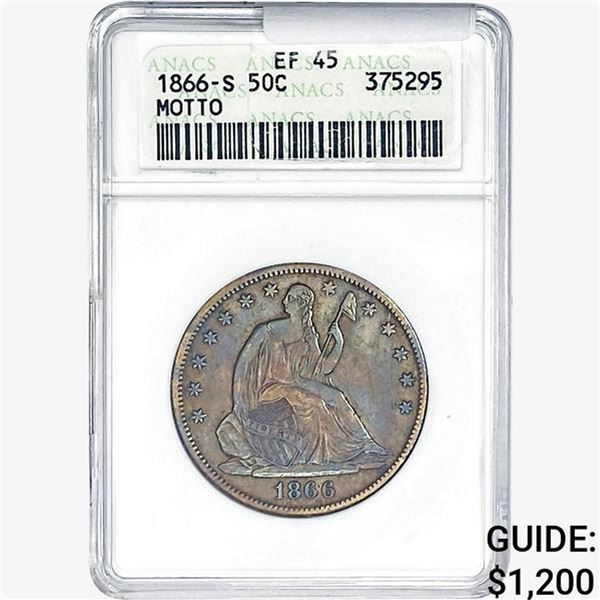 1866-S Seated Liberty Half Dollar ANACS EF45 Motto