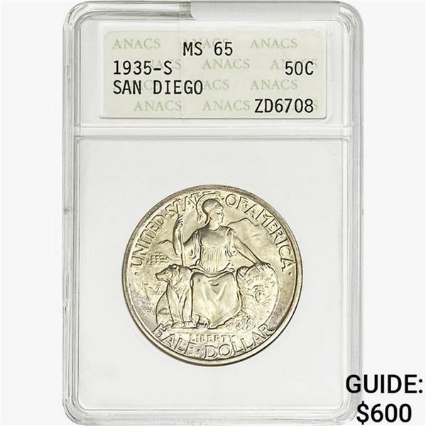 1935-S San Diego Half Dollar ANACS MS65