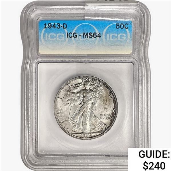 1943-D Walking Liberty Half Dollar ICG MS64