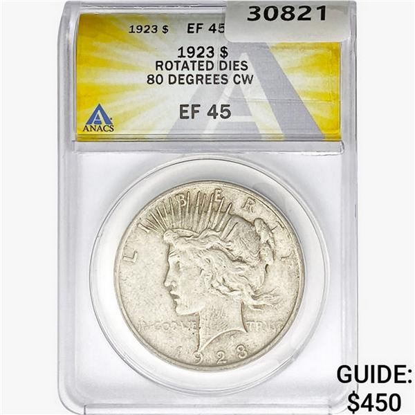 1923 Silver Peace Dollar ANACS EF45 Rotated Dies